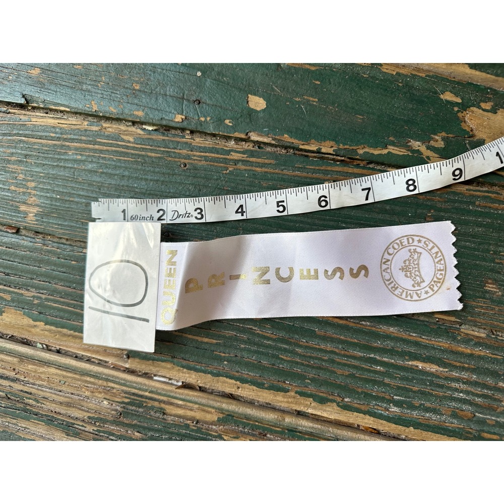 Vintage American Coed Pageants Queen Princess Ribbon White Gold Foil Award - Picture 4 of 5